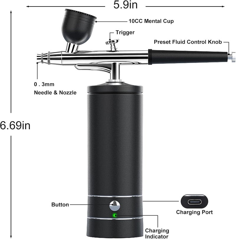 rhinowisdom Airbrush Kit Rechargeable Cordless Airbrush Compressor - Airbrush Gun, Airbrush Set Portable Wireless Air Brush for Nail Art, Barber, Cake Decor, Makeup, Model Painting - Image 3